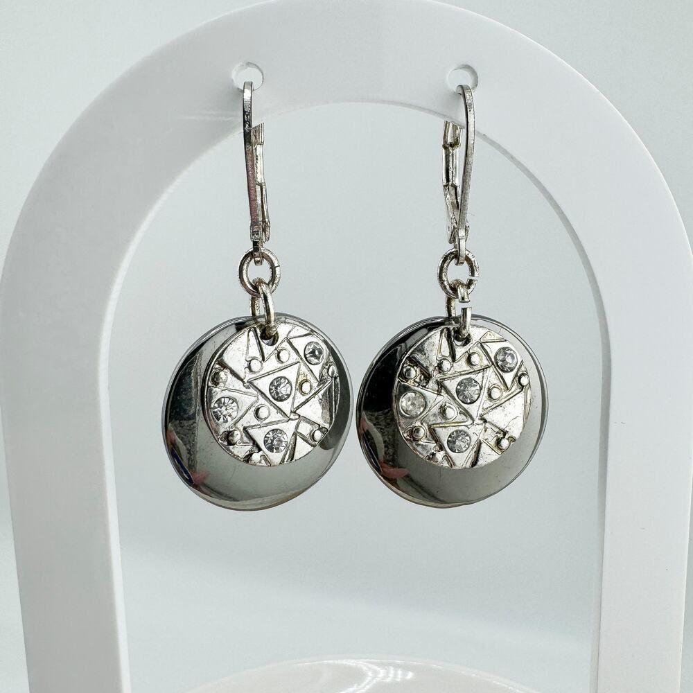 Vintage Silver Tone Geometric Dangle Earrings Boho Chic Modern Spherical